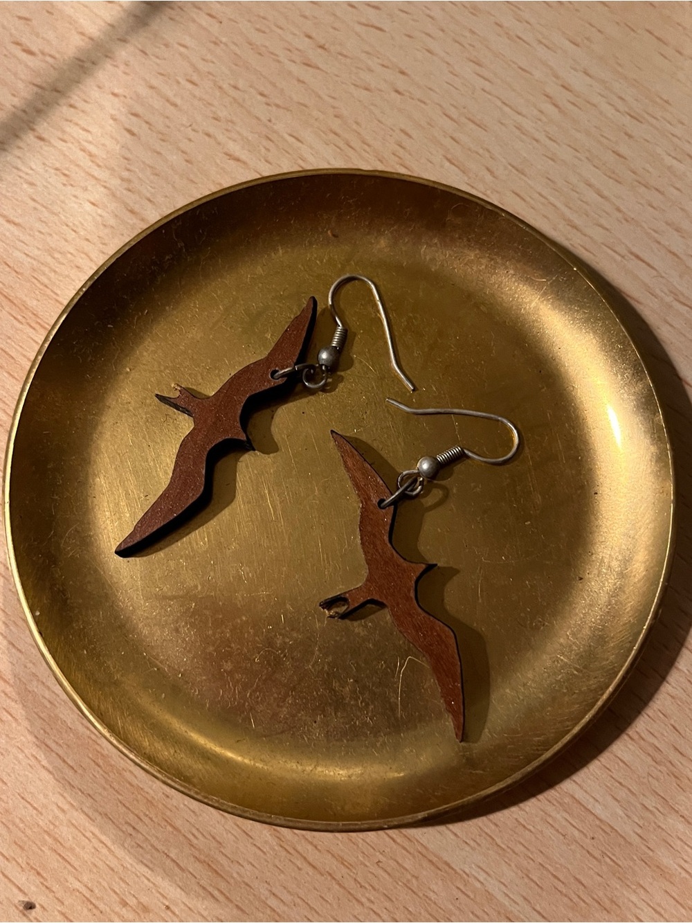 Handcrafted Brown Iwa Bird Dangle Earrings - Womens Wooden Jewelry